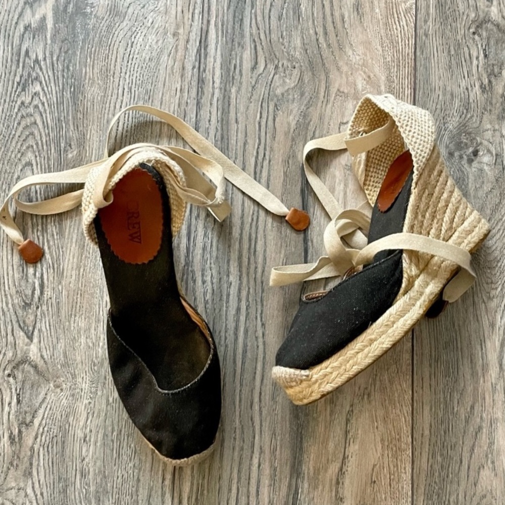 J. Crew Black and Tan Espadrille Wedges size 7